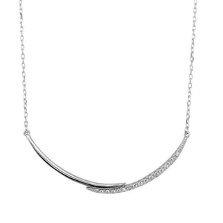 925 Sterling Silver Rhodium Plated Double Curve Necklace with CZ