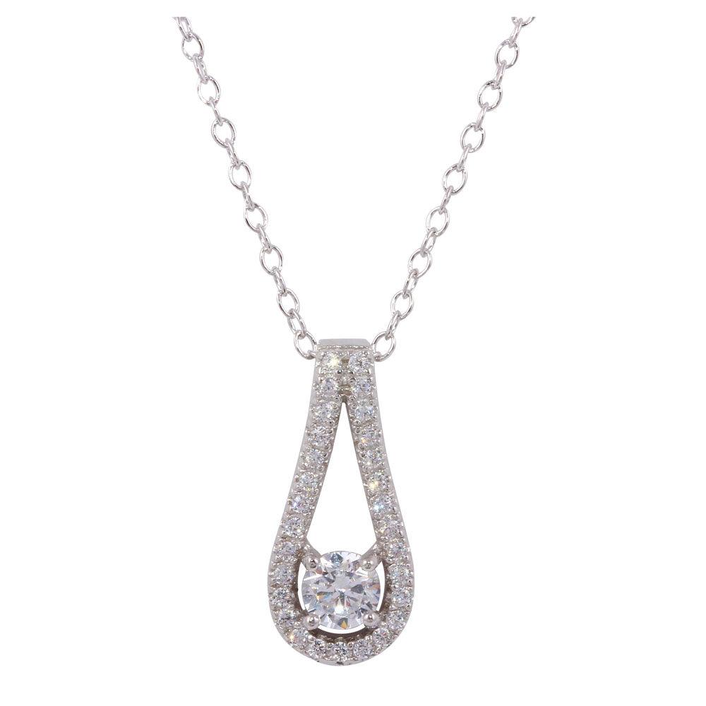 925 Sterling Silver Rhodium Plated Accent Necklace with CZ