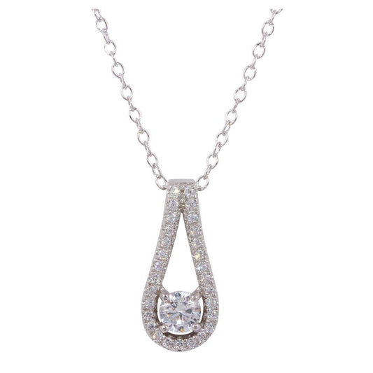 925 Sterling Silver Rhodium Plated Accent Necklace with CZ