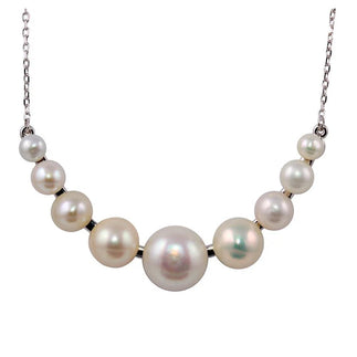 925 Sterling Silver Rhodium Plated White Pearl Curve Pendant Necklace