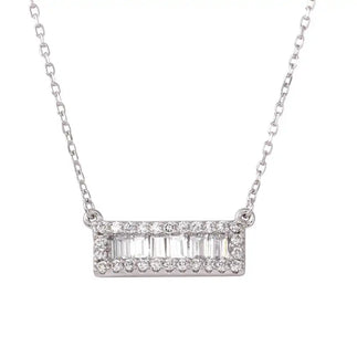 925 Sterling Silver Rhodium Plated Bar Pendant Necklace with CZ