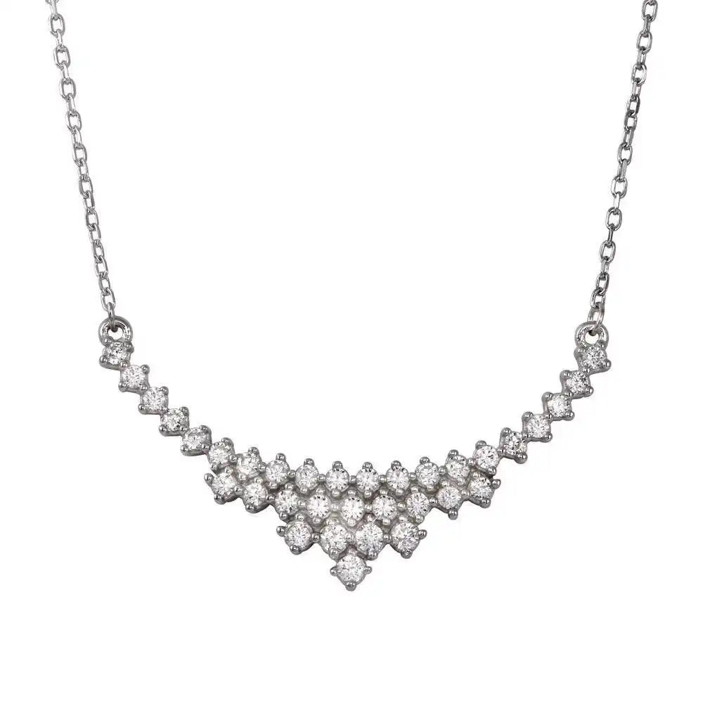 925 Sterling Silver Rhodium Plated Cz Curved V Bridal Necklace