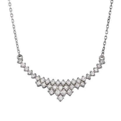 925 Sterling Silver Rhodium Plated Cz Curved V Bridal Necklace