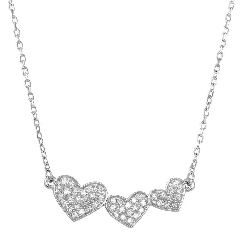 925 Sterling Silver Rhodium Plated Triple Heart Pendant with CZ