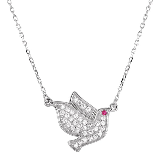 925 Sterling Silver Rhodium Plated Dove Pedant Necklace with CZ