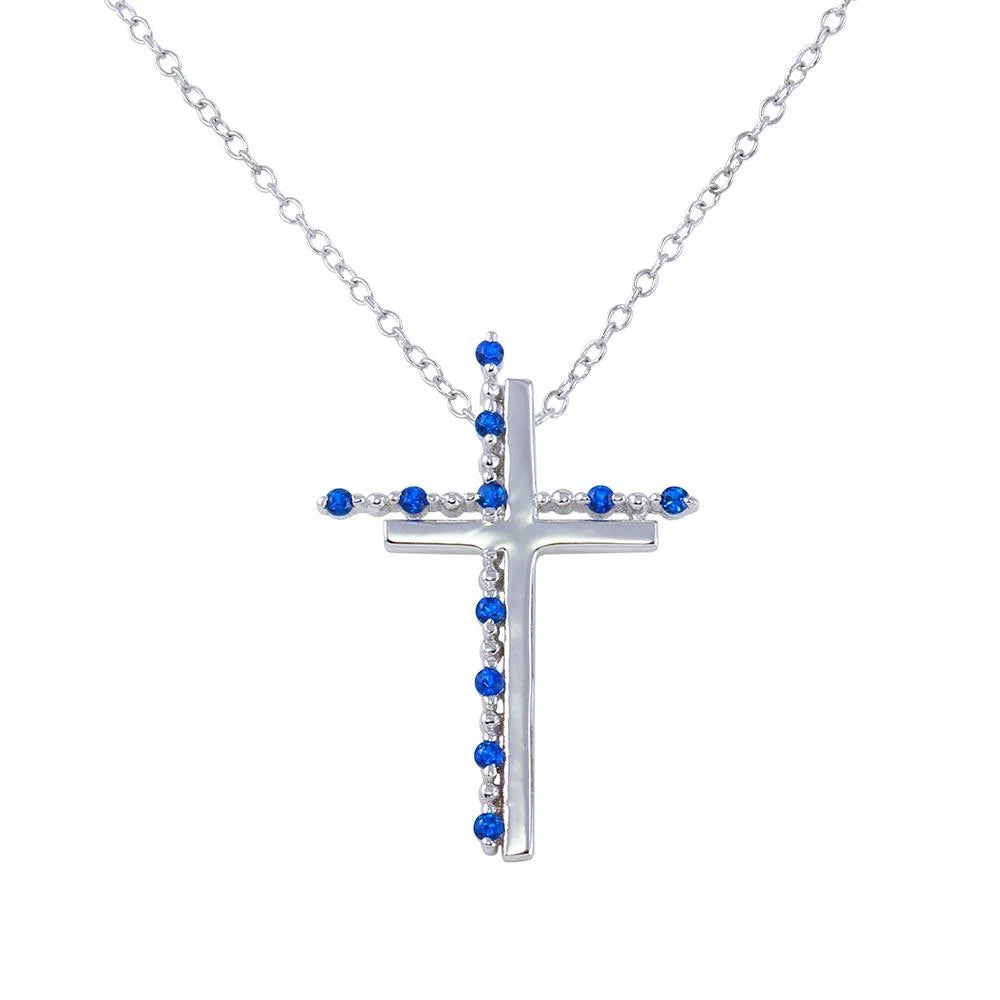 925 Sterling Silver Rhodium Plated Double Cross CZ Pendant