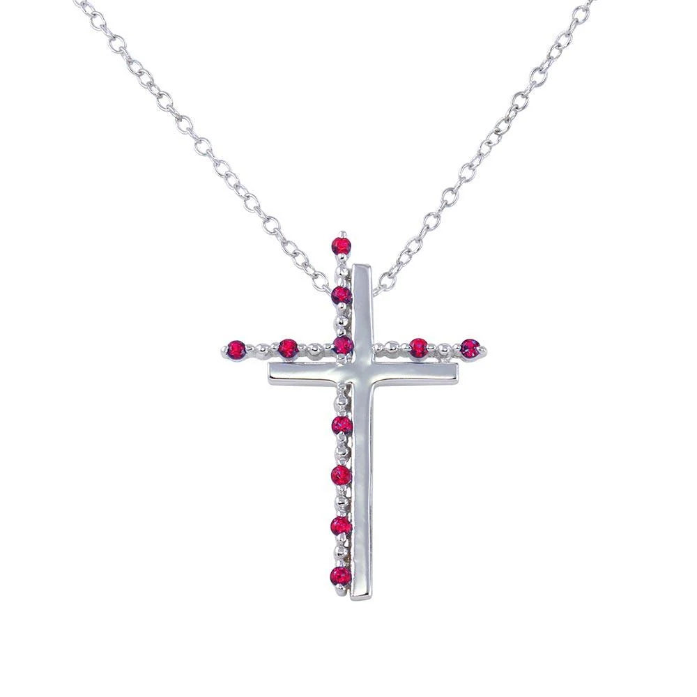 925 Sterling Silver Rhodium Plated Double Cross CZ Pendant