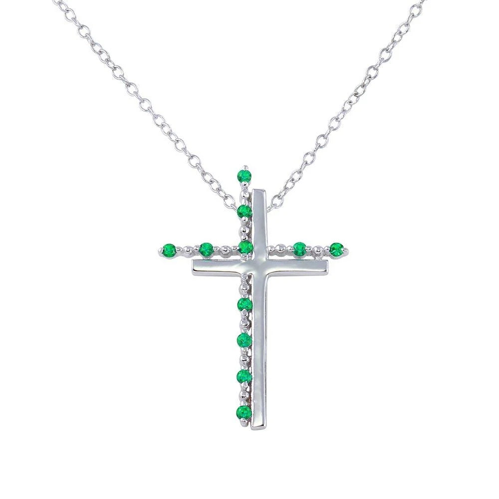 925 Sterling Silver Rhodium Plated Double Cross CZ Pendant