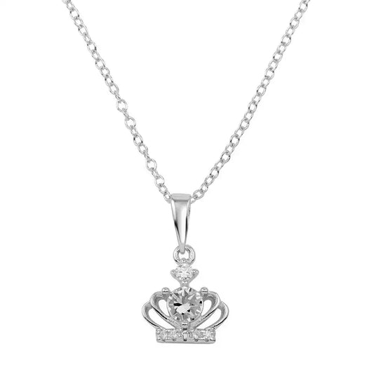 925 Sterling Silver  Rhodium Plated CZ Crown Pendant Necklace