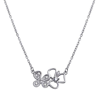 925 Sterling Silver Rhodium Plated Clover CZ Necklace