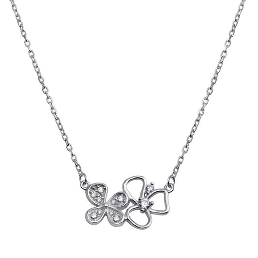 925 Sterling Silver Rhodium Plated Clover CZ Necklace