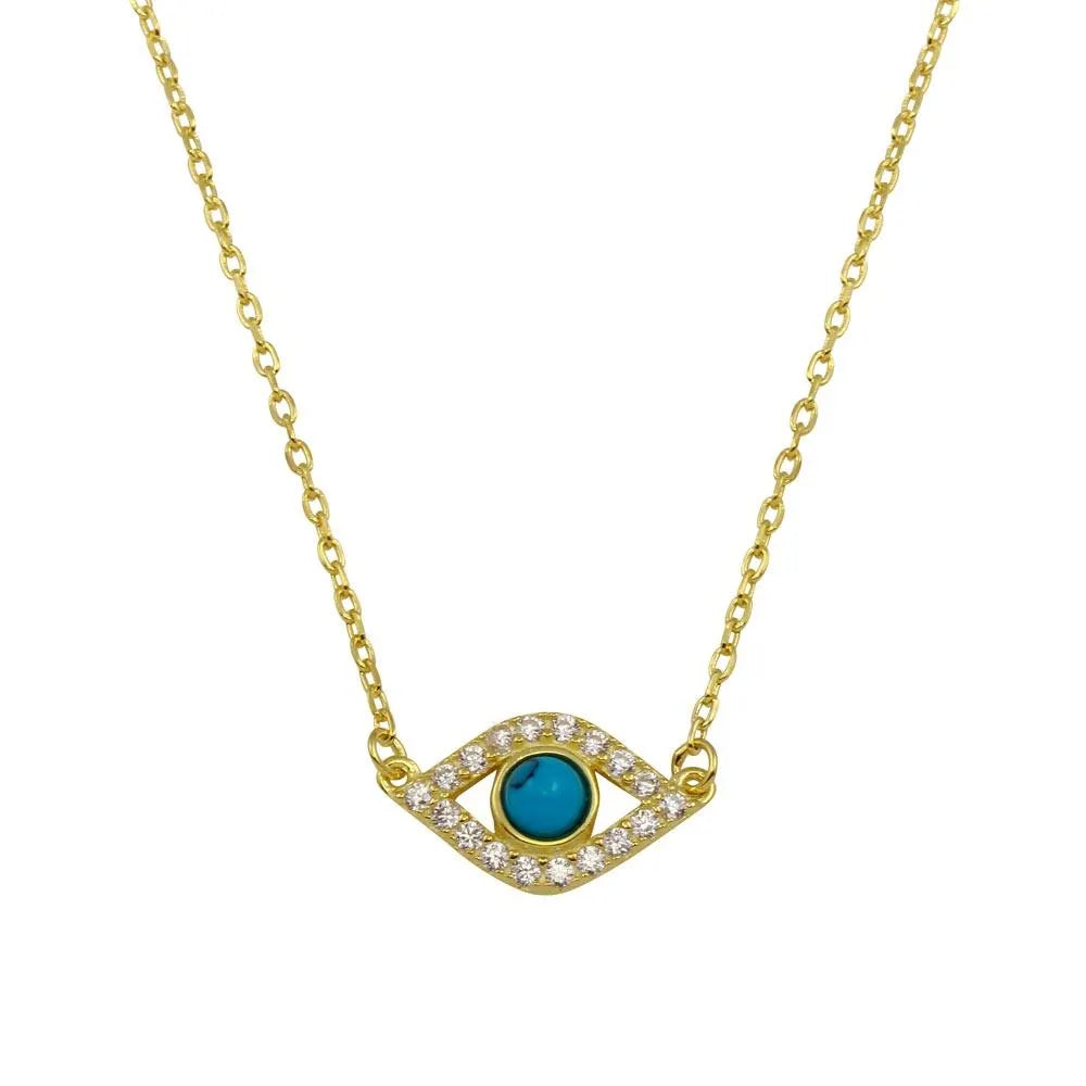 925 Sterling Silver Gold Plated Evil Eye Necklace with CZ