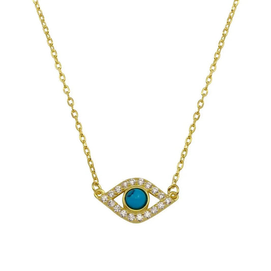 925 Sterling Silver Gold Plated Evil Eye Necklace with CZ