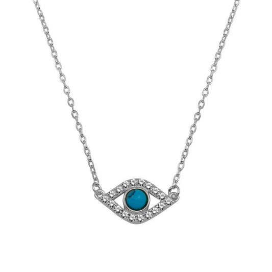 925 Sterling Silver Rhodium Plated Evil Eye Necklace with CZ