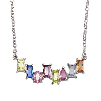 925 Sterling Silver Rhodium Plated Colored CZ Stone Necklace