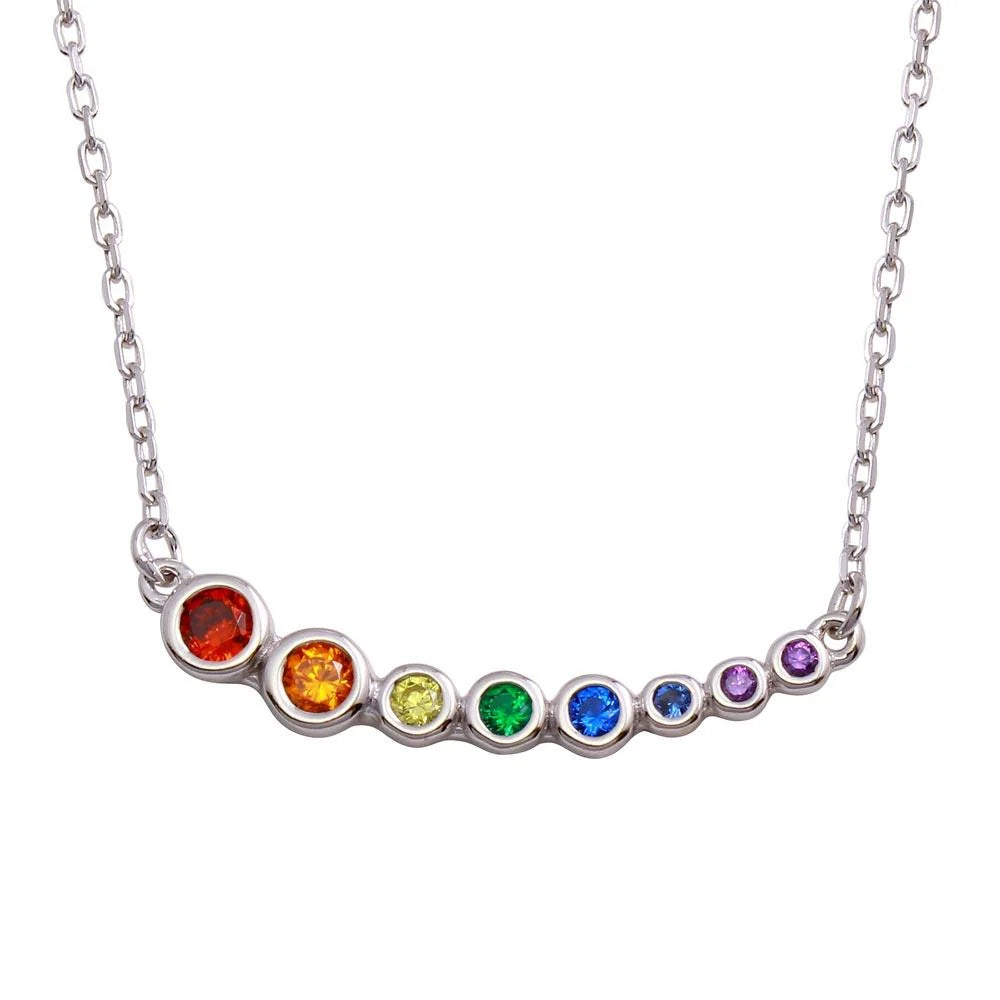 925 Sterling Silver Rhodium Plated Multi-Colored Graduated CZ Necklace