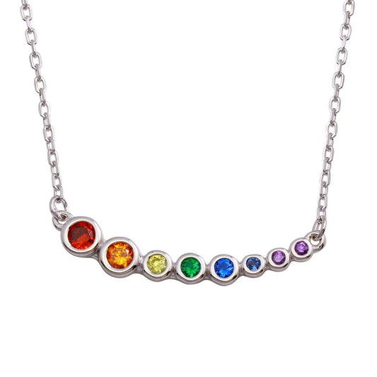 925 Sterling Silver Rhodium Plated Multi-Colored Graduated CZ Necklace
