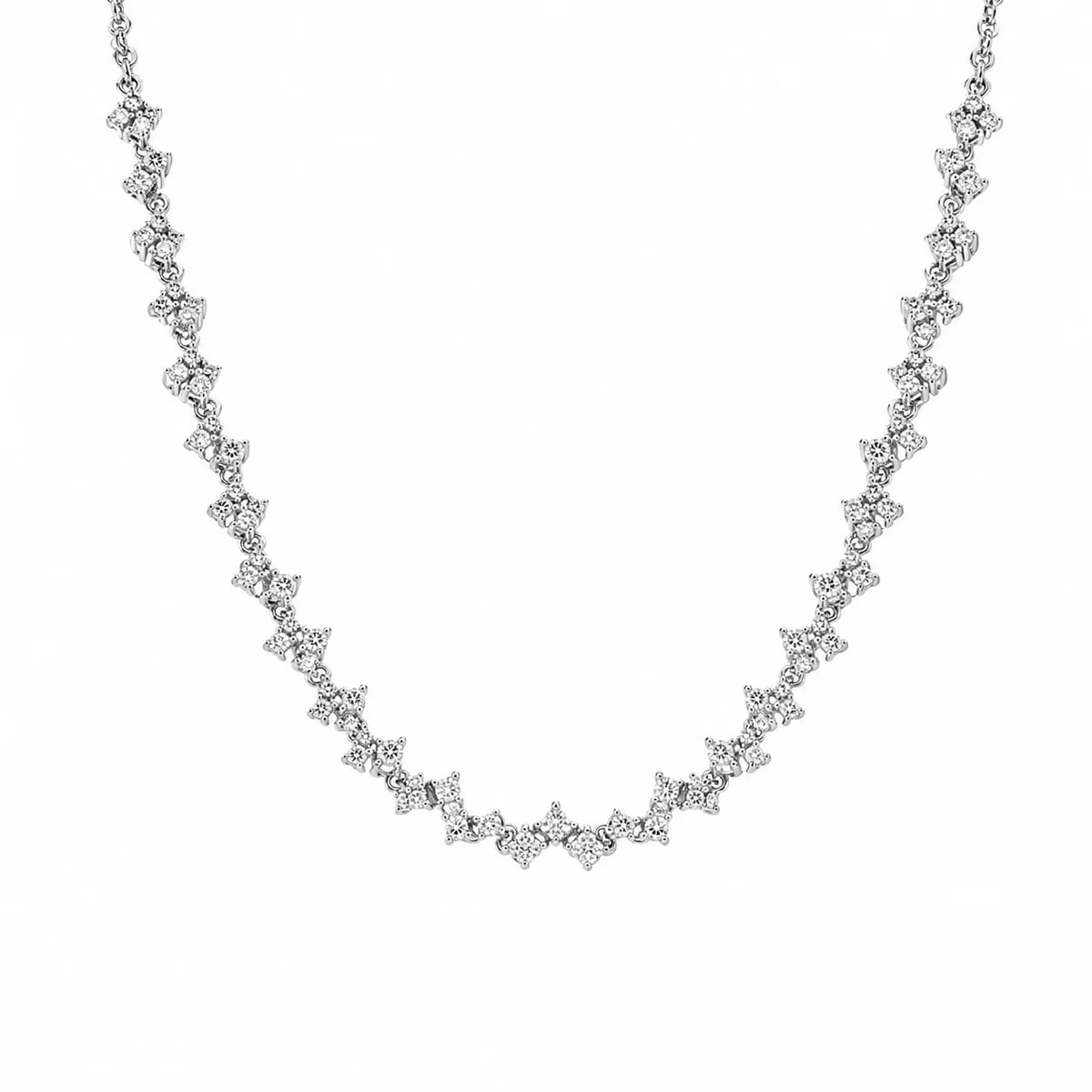 925 Sterling Silver Rhodium Plated CZ Zig Zag Bridal Necklace