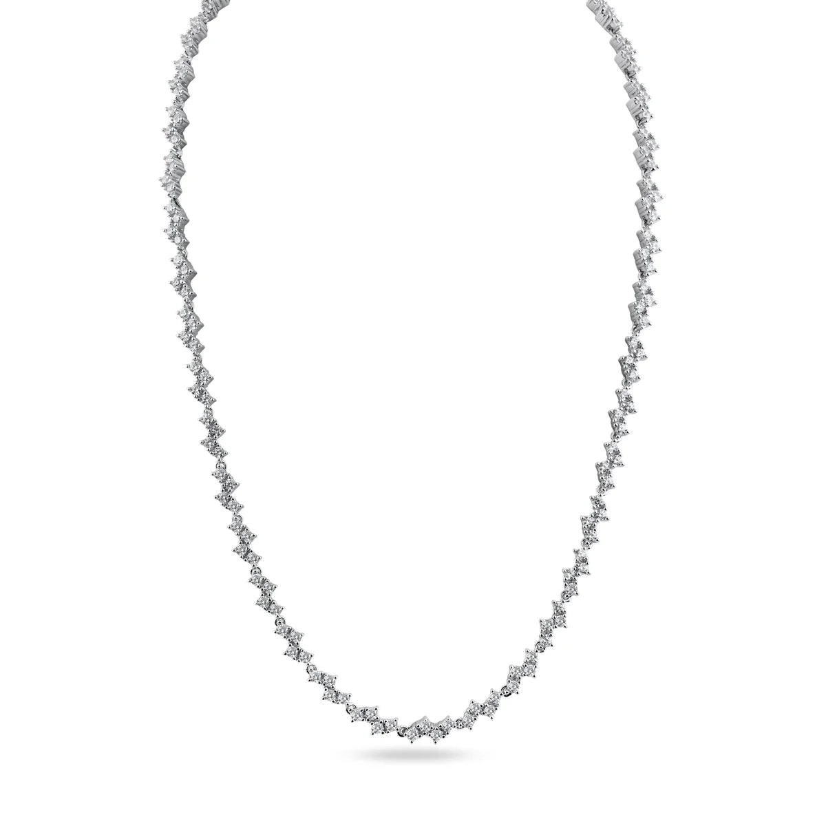 925 Sterling Silver Rhodium Plated CZ Zig Zag Bridal Necklace