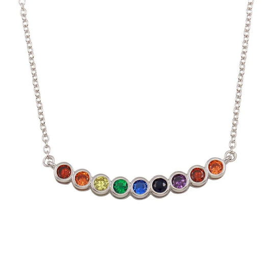 925 Sterling Silver Rhodium Plated Rainbow CZ Pendant Necklace