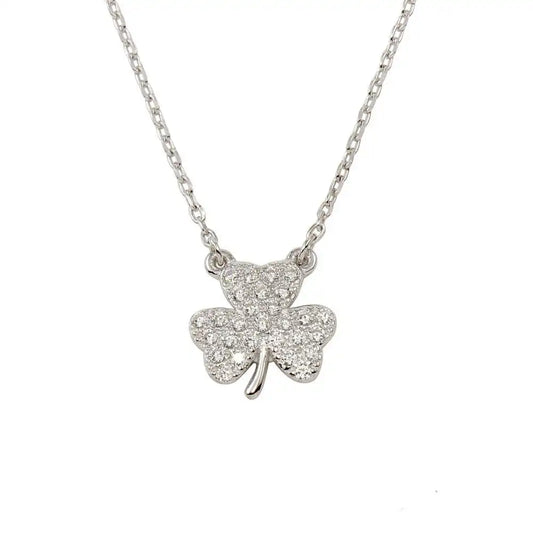 925 Sterling Silver Rhodium Plated High Polished 925 Sterling SilverClover Necklace CZ Necklace