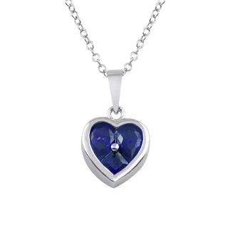 925 Sterling Silver Rhodium Plated Heart Blue CZ Necklace