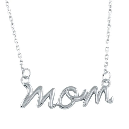 925 Sterling Silver Rhodium Plated Script Mom Necklace