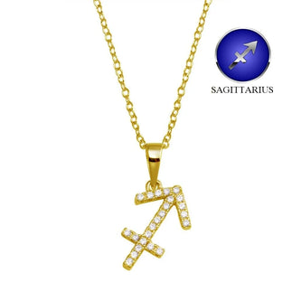 925 Sterling Silver Gold Plated Sagittarius CZ Zodiac Sign Necklace