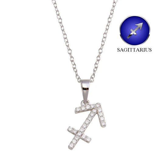 925 Sterling Silver Rhodium Plated Sagittarius CZ Zodiac Sign Necklace