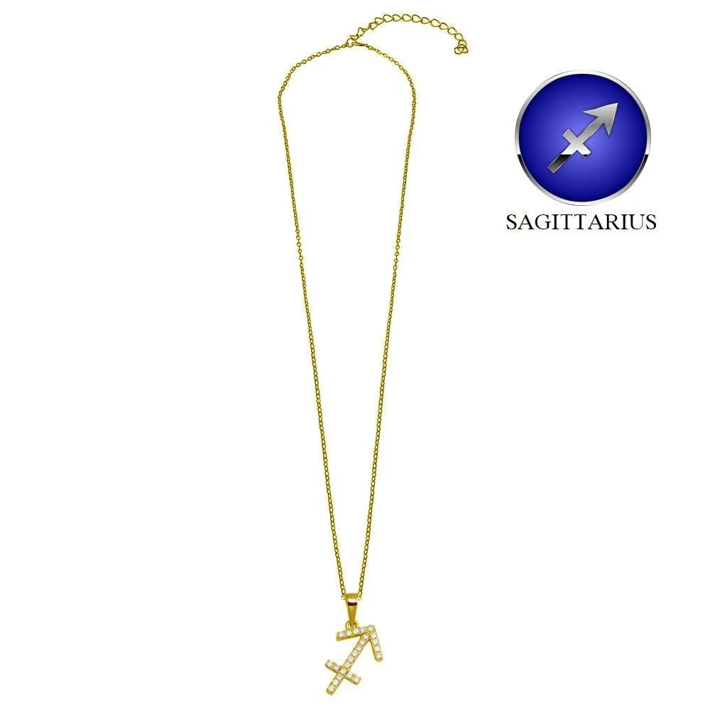 925 Sterling Silver Gold Plated Sagittarius CZ Zodiac Sign Necklace