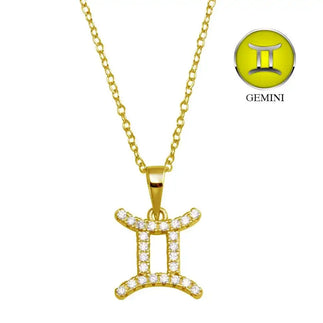925 Sterling Silver Gold Plated Gemini CZ Zodiac Sign Necklace