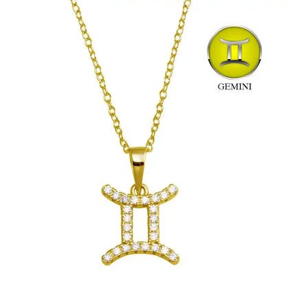 925 Sterling Silver Gold Plated Gemini CZ Zodiac Sign Necklace