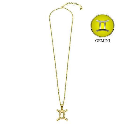 925 Sterling Silver Gold Plated Gemini CZ Zodiac Sign Necklace