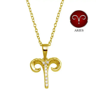 925 Sterling Silver Gold Plated Aries CZ Zodiac Sign Necklace