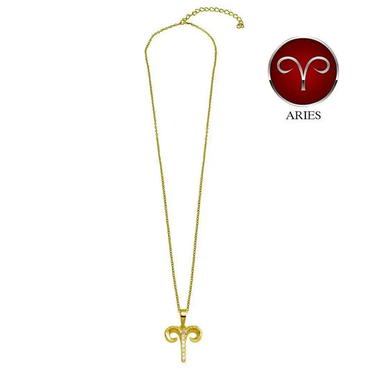 925 Sterling Silver Gold Plated Aries CZ Zodiac Sign Necklace