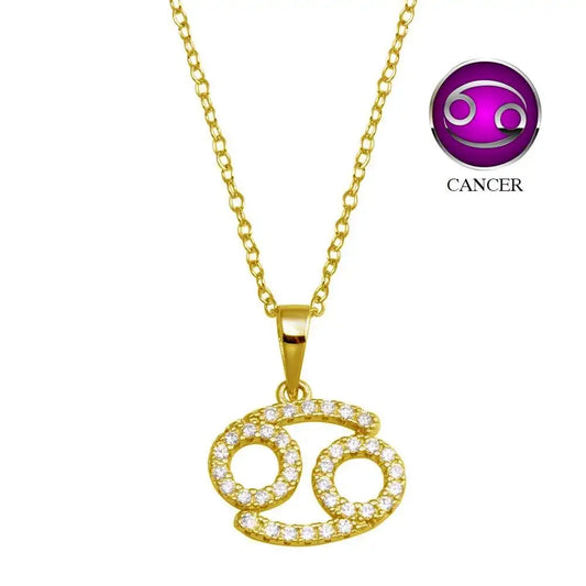 925 Sterling Silver Gold Plated Cancer CZ Zodiac Sign Necklace