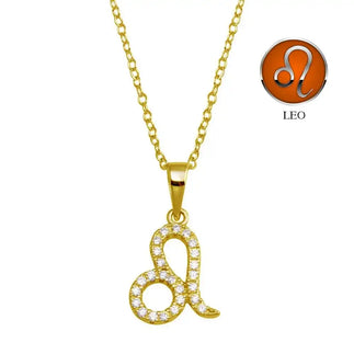 925 Sterling Silver Gold Plated Leo CZ Zodiac Sign Necklace