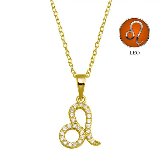 925 Sterling Silver Gold Plated Leo CZ Zodiac Sign Necklace