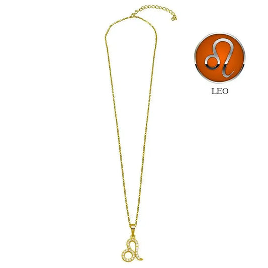 925 Sterling Silver Gold Plated Leo CZ Zodiac Sign Necklace