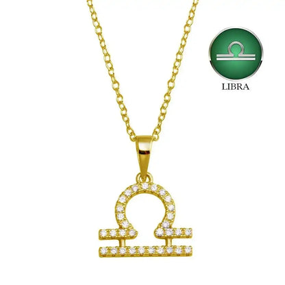 925 Sterling Silver Gold Plated Libra CZ Zodiac Sign Necklace