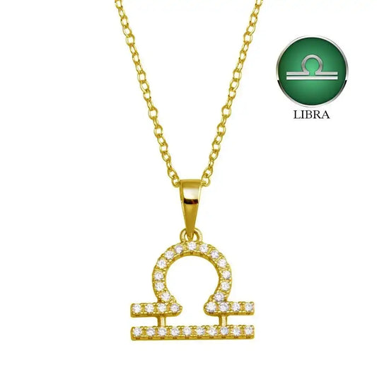 925 Sterling Silver Gold Plated Libra CZ Zodiac Sign Necklace