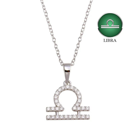 925 Sterling Silver Rhodium Plated Libra CZ Zodiac Sign Necklace