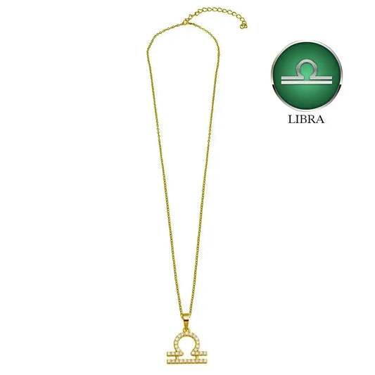925 Sterling Silver Gold Plated Libra CZ Zodiac Sign Necklace
