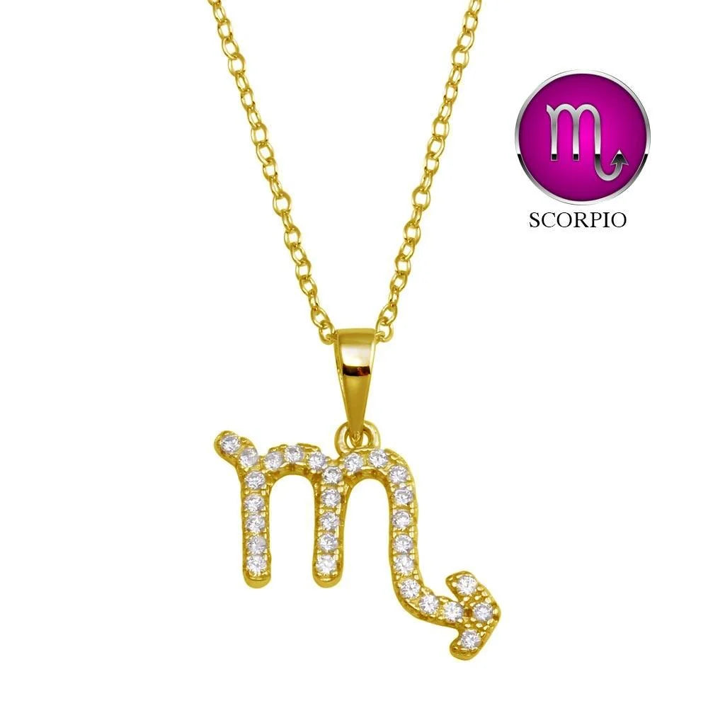 925 Sterling Silver Gold Plated Scorpio CZ Zodiac Sign Necklace
