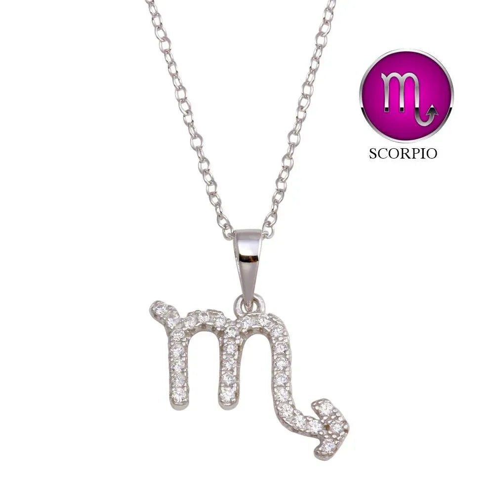 925 Sterling Silver Rhodium Plated Scorpio CZ Zodiac Sign Necklace