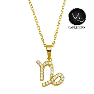 925 Sterling Silver Gold Plated Capricorn CZ Zodiac Sign Necklace