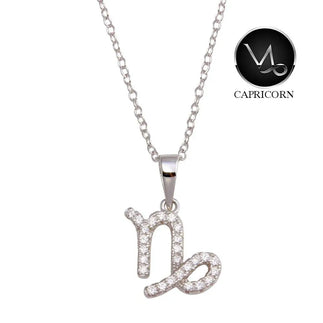 925 Sterling Silver Rhodium Plated Capricorn CZ Zodiac Sign Necklace
