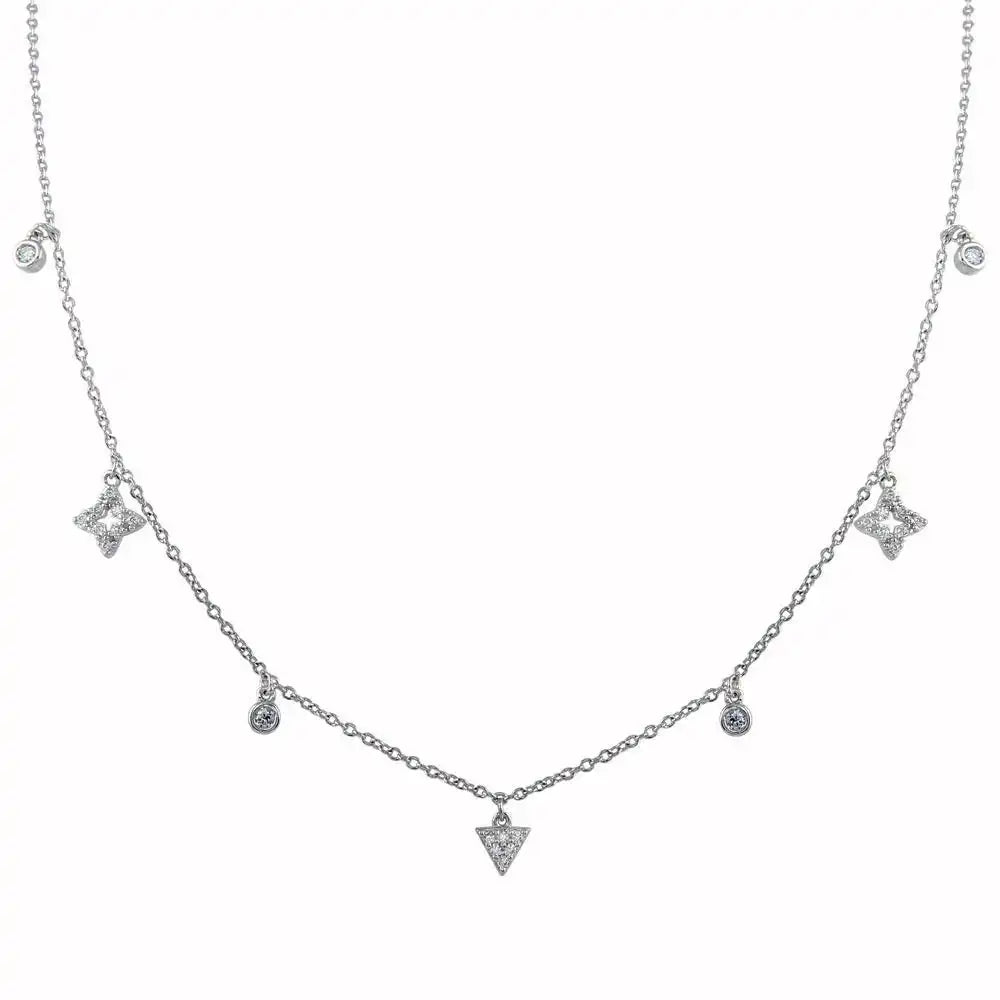 925 Sterling Silver Rhodium Plated CZ Charm Necklace