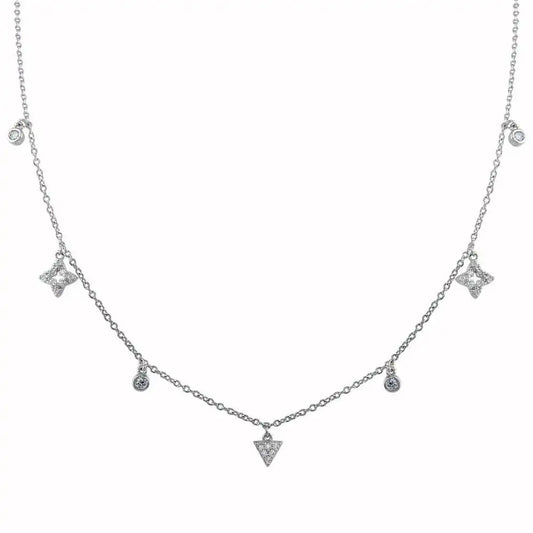 925 Sterling Silver Rhodium Plated CZ Charm Necklace