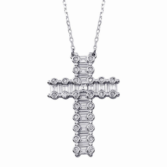 925 Sterling Silver Rhodium Plated CZ Cross Necklace